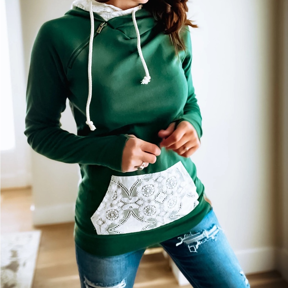 ampersand green lace double hoodie